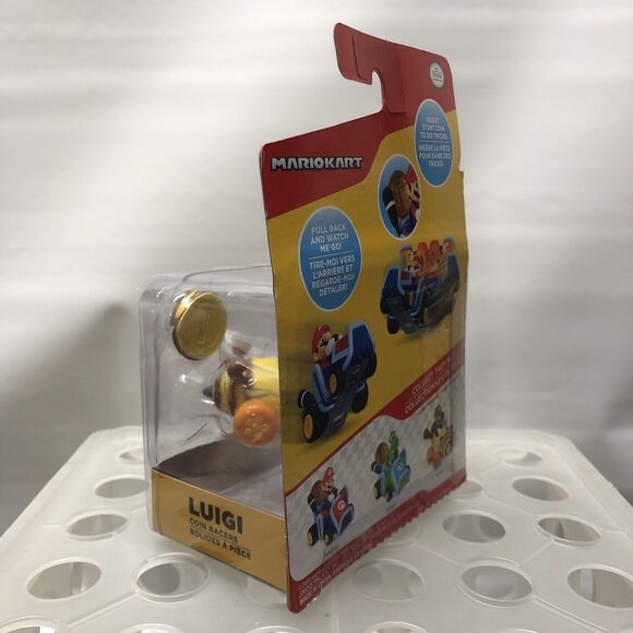 Nintendo Super Mario Bros. Mario Kart Luigi Pull-N-Go Coin Racers Toy Car - Picture 7 of 13